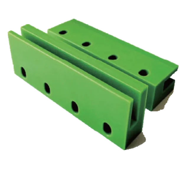Complete green machined guide blocks with profiles and fixing holes